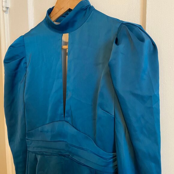 Blue Jodie Mock Neck Satin Romper - Picture 5 of 10